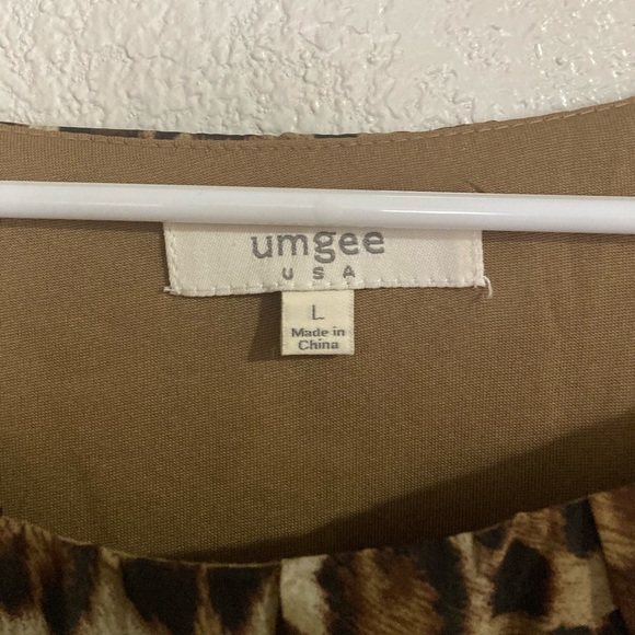 Umgee Long Sleeve cheetah dress Shades of Brown and Tan with Tulle Size Large - Picture 5 of 6